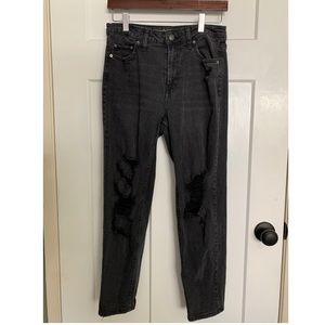 Distressed black denim jeans